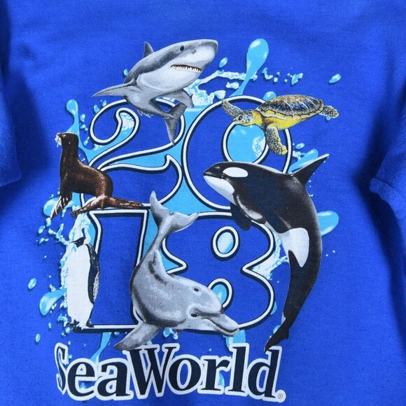 SeaWorld Dolphin Crewneck Sweater Kids Large Blue - Picture 2 of 7